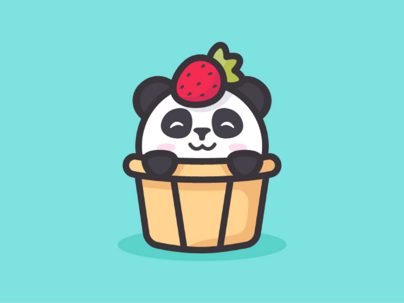 Cupcake and Sweet Panda design illustration strawberry feminine sweet panda cupcake logo character