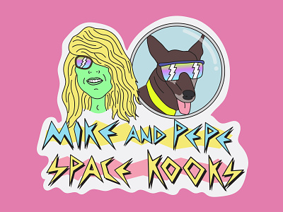 Mike and Pepe Space Kooks 80s 90s low brow mtv rad radical retro sticker space space dog sticker sticker art sticker design