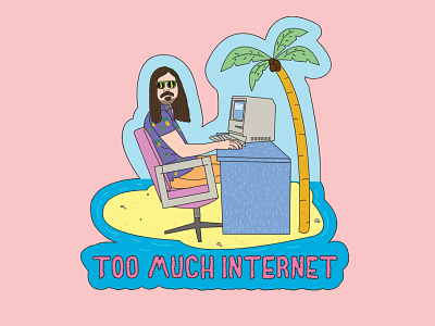 too much internet burnout comedy desert island handdrawn illustration internet retro computer sticker summer