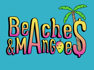 beaches and mangoes 90s beaches gradient handdrawn logo handletter mango mangoes retro sticker sticker summer tropical vibes