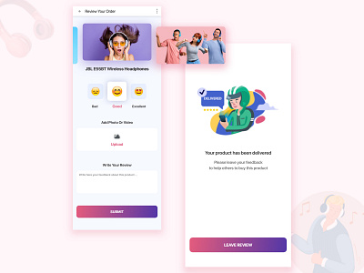 Order review screen app colorful delivery design e commerce headphone app design illustration interface design minimal design mobile app design order product review shopping trend ui uiux user experience user interface ux