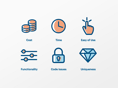 Custom Coded vs Theme Based custom development functionality icon illustration theme wordpress