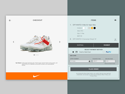 Daily UI Challenge ::: 002 - Checkout 002 adobe photoshop adobe xd branding check out color color blocking daily challenge dailyui 002 design flat icon minimal nike payment paypal ui virgil abloh web website