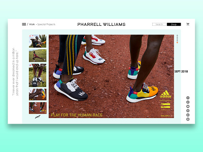 Pharrell Williams Landing Page adobe xd branding color design icon ui web