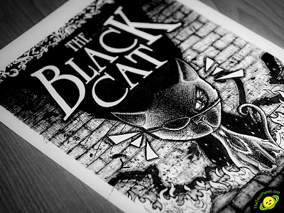 The Black Cat Cover Illustration allan black cat cover edgar fear horror illustration ink inking poe story