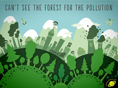 Can't see the forest for the pollution city digital drawing ecologism factories forest green illustration industry pollution trees vector