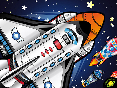 Space shuttle and rockets vector illustrations anime cartoon design illustration manga rockets shuttle space spaceships style universe vector