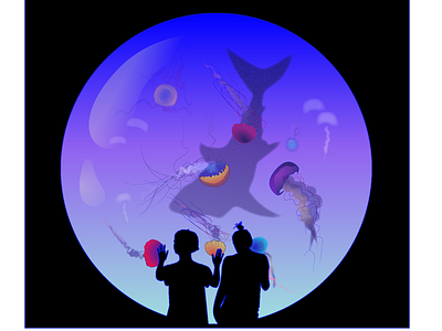 silhouettes at the aquarium aquarium illustration art sea animals silhouettes vector
