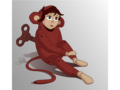 Character tired clockwork monkey adopt children girl monkey vector
