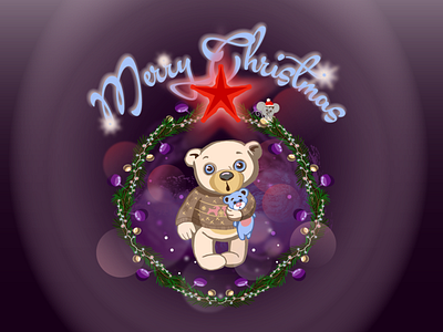 New Year card adopt bear children illustration mouse new year star vector