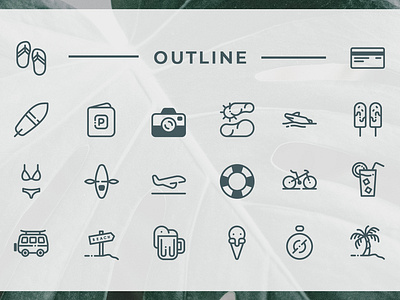 Summer Vacation Icon Set - Outline design flat icon illustration logo minimal vector website