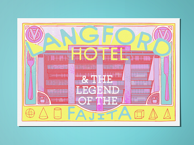 Langford Hotel Postcard 3d building colorful cutlery design eat illustration langford loose murder mystery postcard visualization
