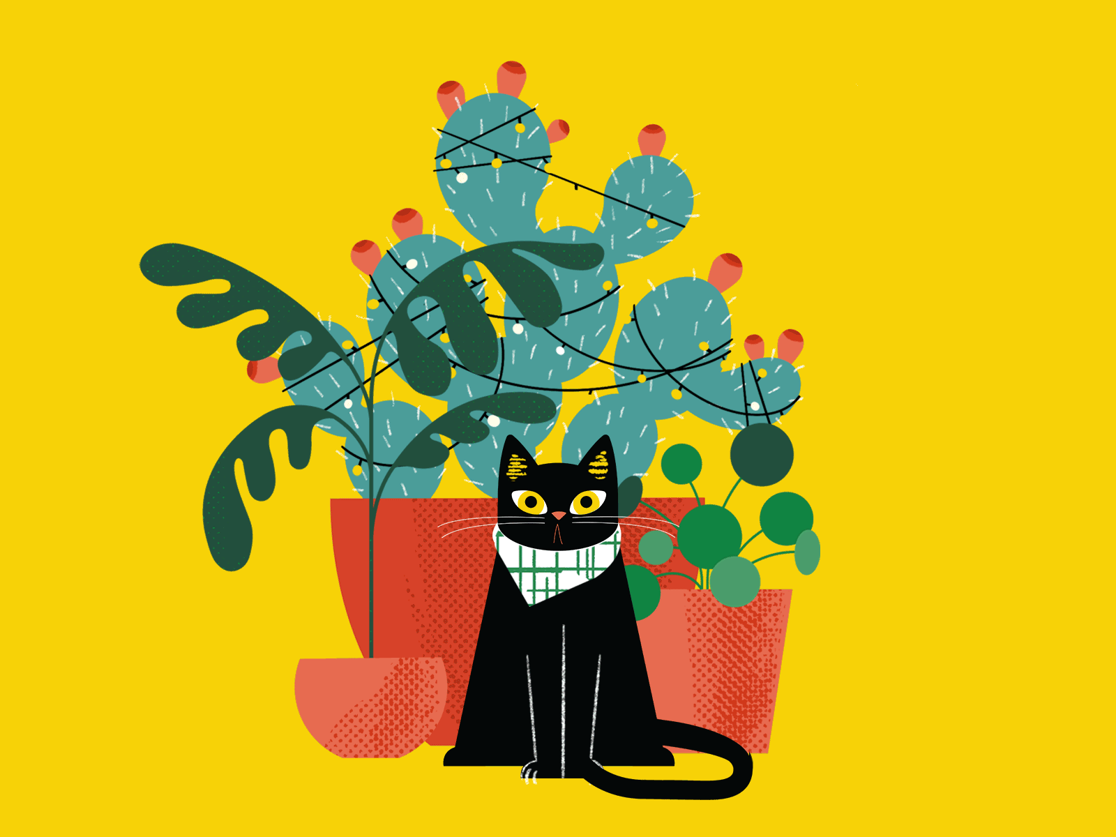 Merry Christmas :*-) animation bandana black black cat christmas holidays illustration lights plant plants pot twinkle yawn yellow