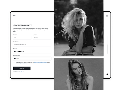 Fashion Sign Up Page black and white fashion minimalistic sign in ui sign up form sign up page ui ui ux ui designer uidesign uiux user interface design web design website