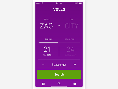 Search Form — VOLLO iOS app booking bus clean flight form ios modern purple vollo