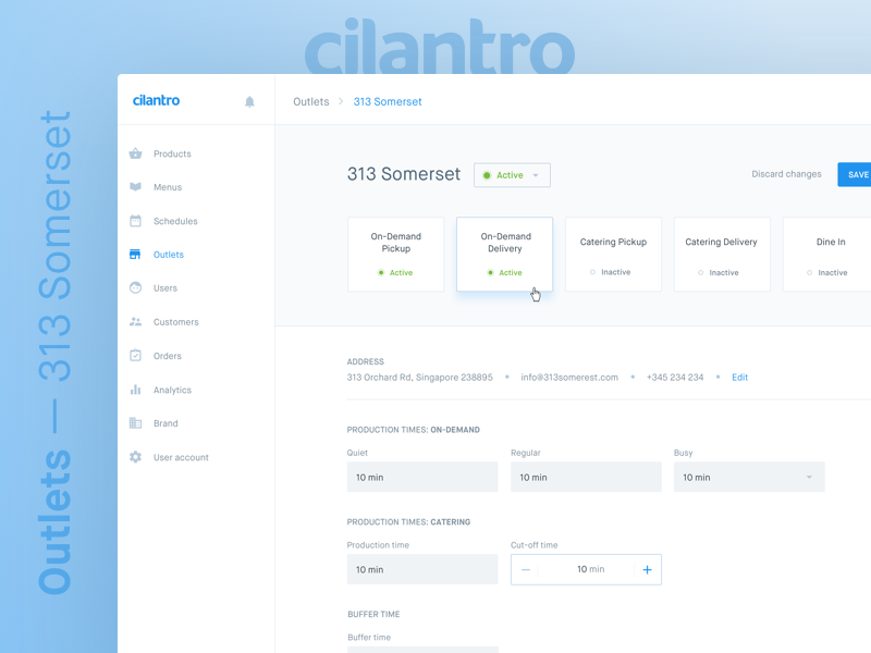 Outlet Details — Cilantro admin pannel cms material design simple clean white interface design ux ui backend recent work rw