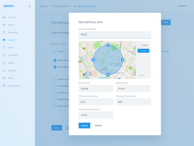 Delivery area — Cilantro admin backend clean white cms interface design material design panel recent work rw simple ui ux