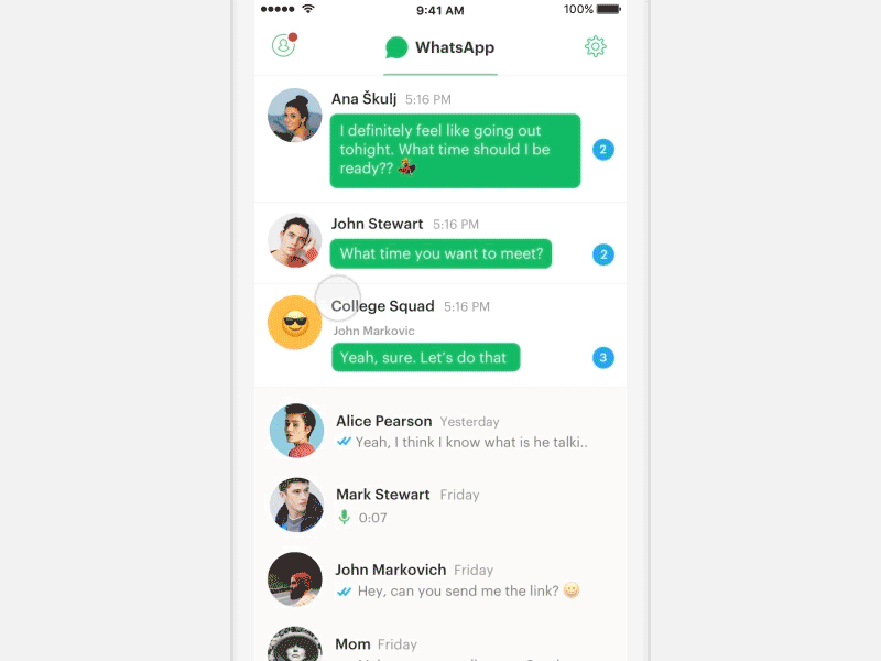 Whatsapp Navigation — Concept animation chat inbox messages navigation ui ux whatsapp