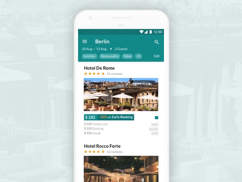 SelectRooms - Exploring hotels accommodation android animation booking clean hotel simple trip ui ux