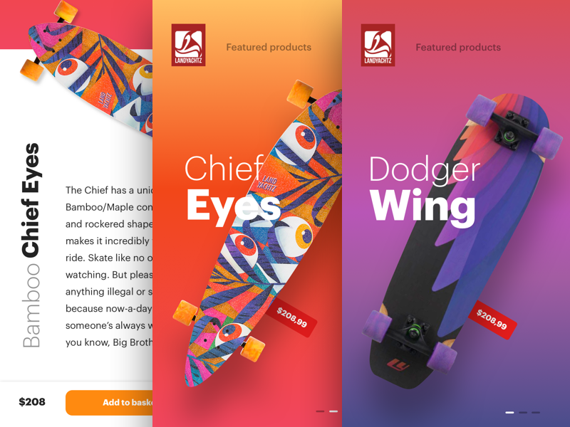 Landyachtz App Concept colours typography app clean simple product slider landyachtz ui ux