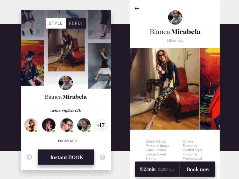 StyleReply booking animation ui ux stylereply