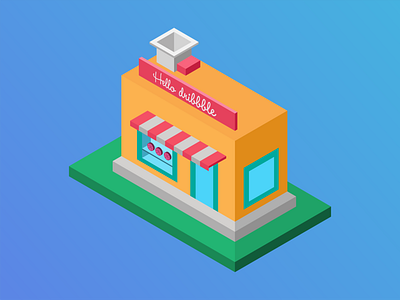 Hello Dribbble 💖 isometric illustration