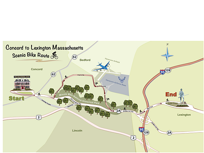 Freedom Trail Bikemap bike ride concord illustration lexington map vector