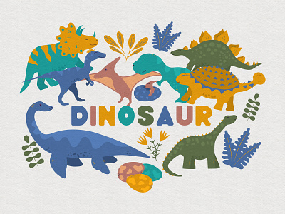 Dinosaurs colorful cute design dino dinosaur egg floral illustration inspiration nature prehistoric raptor trex