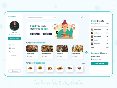 Foodaaroo - Food Ordering Web App 2020 trends app design app ui digital illustration illustration trending uidesign uiux webdesign