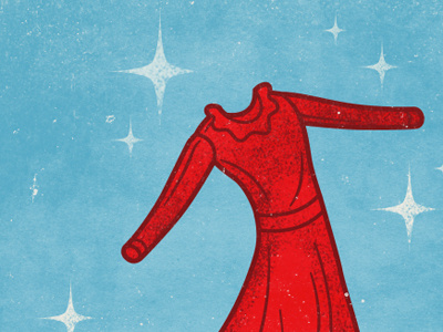 The Red Dress 1960s blue illustration red texture vintage