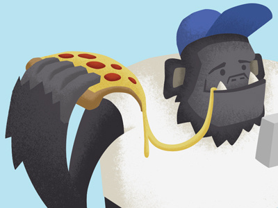 Kong likes pizza animal food fun gorilla happy illustration pizza texture
