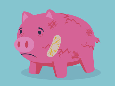 Broke band aid illustration pig piggy bank
