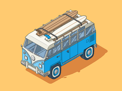 23 Window VW Bus beach illustration isometric photoshop surfing volkswagen