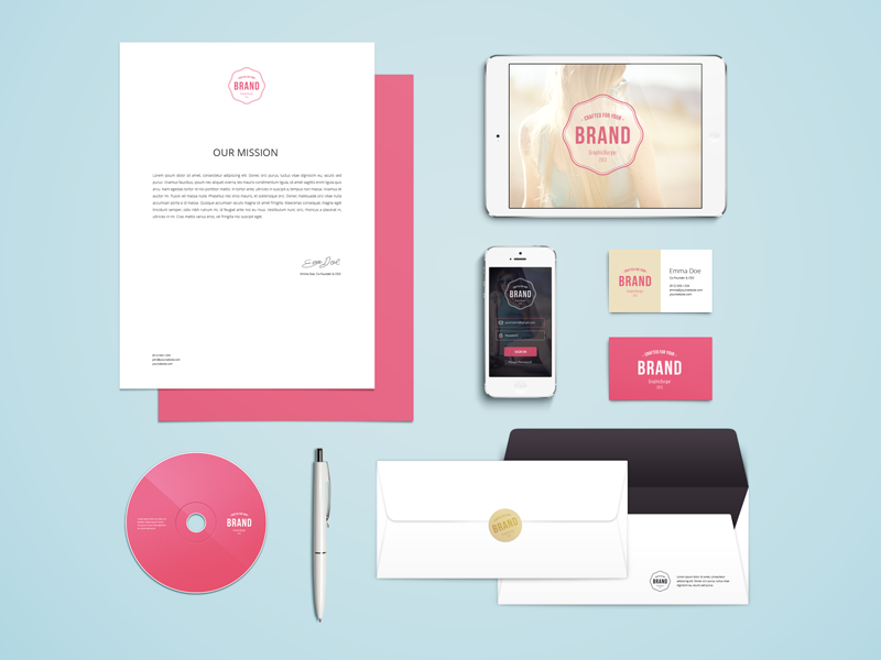PSD Branding Mock-Up stationary branding identity mock-up freebie download free psd logo iphone