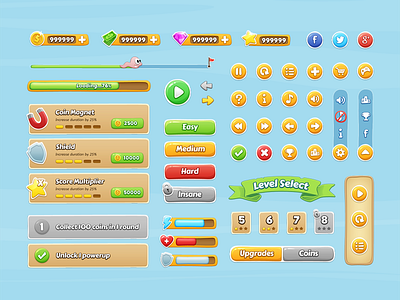 Mobile Game GUI cartoon colorful freebie game gui hud interface mobile psd ui ui kit