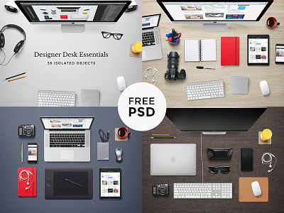 Designer Desk Essentials background desk device free freebie header hero mock up photoshop psd scene workspace