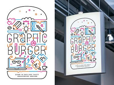 New freebie + fun illustration burger icon illustration line mock up poster psd stroke