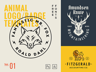 Animal Logo Templates Vol.1 animal badge deer fox lion logo mark pictogram template