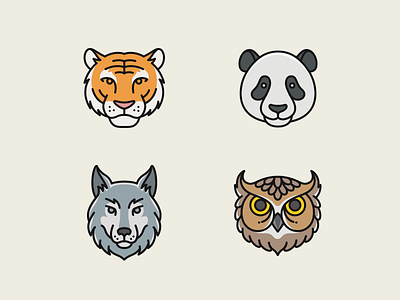 More Animal Marks animal badge logo mark owl panda pictogram template tiger wolf