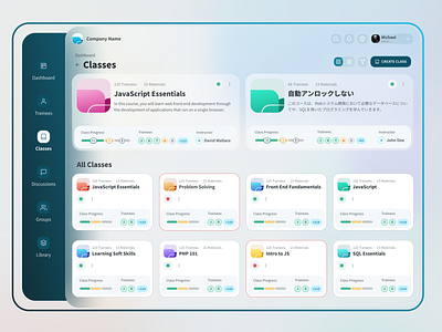Class Management app cards class classes dashboard elearning interaction design interface management progress skills ui user experience user interface ux