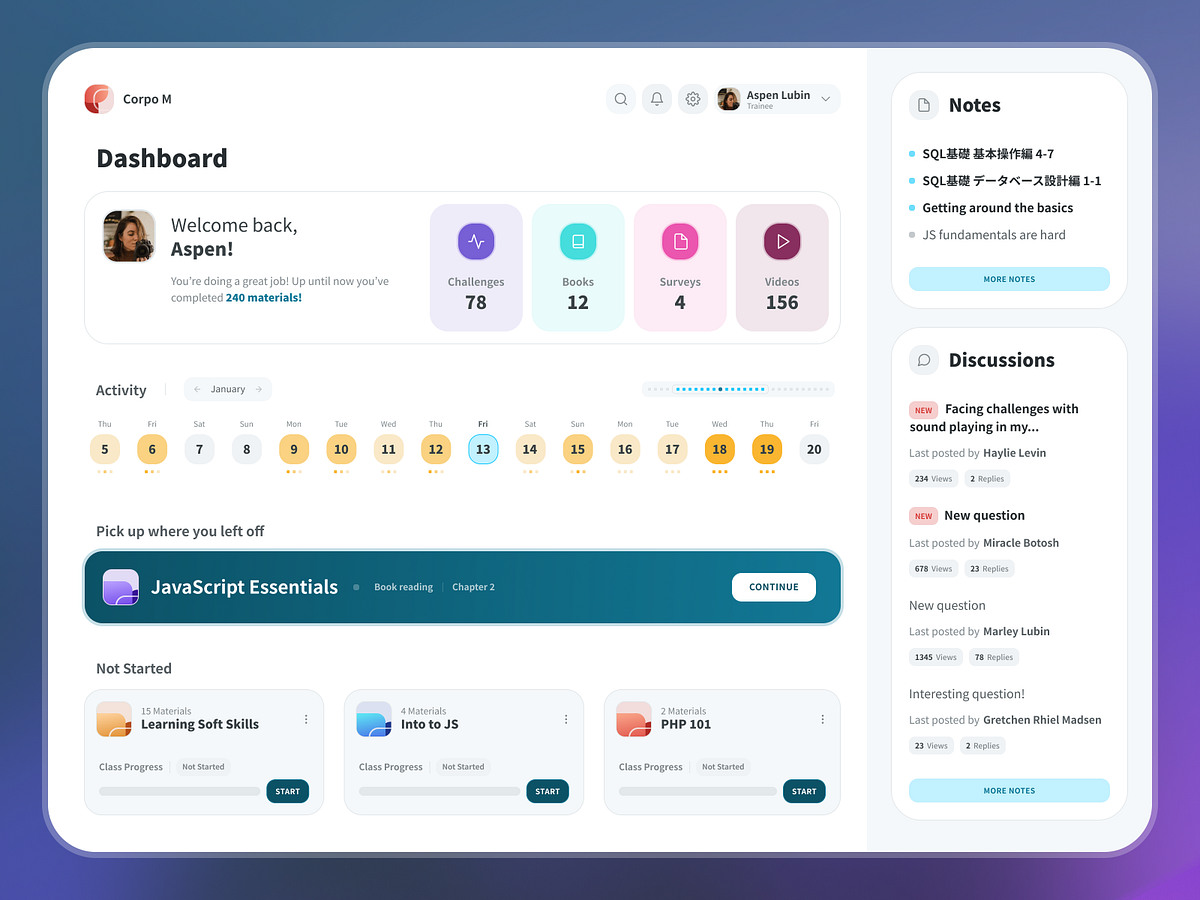 Trainee Dashboard by Shpetim Ujkani on Dribbble