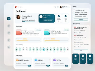 Completion & Activity Overview activity app calendar classes comments completion dashboard discussions figma interaction design interface profile ui user experience user interface ux