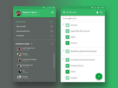 Menu & List View - Android android fields filter interaction list password profile records signin sketch ui ux
