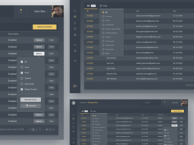 Dashboard - Manage Users account dark dashboard data dropdown interface lists manage ui users ux