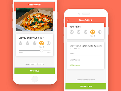 Rate our Services emojis experience meal mobile pizza progressive disclosure rate ratings slider ui ux