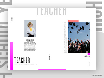 Layout high school yearbook app branding design flat illustration landingpage layout design minimal pink purple type typography ui ux vector web website