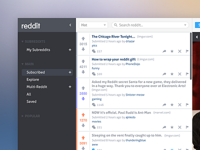 Reddit Redesign flat interface mockup nav reddit redesign ui ux web website wlebovics