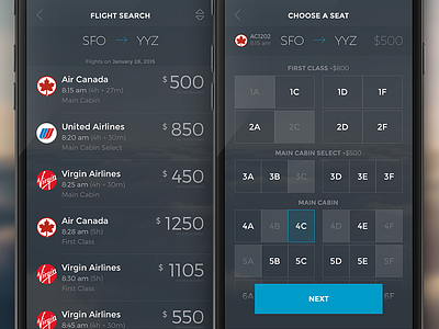 Flight Booking App app book flight icon interface list mobile search seat ui ux wlebovics