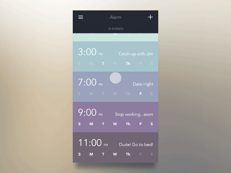 Alarm App wlebovics ui ux app mobile ios scroll alarm clock menu color rainbow
