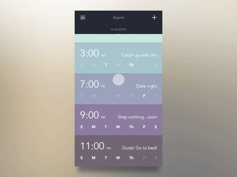 Alarm App alarm app clock color ios menu mobile rainbow scroll ui ux wlebovics